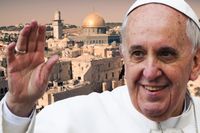 Papież Franciszek na tle Jeruzalem